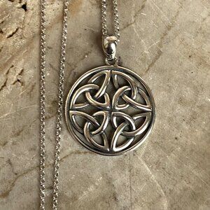 Sterling Silver 925 PAJ Round Celtic Trinity Knot Pendant Necklace 18" Chain